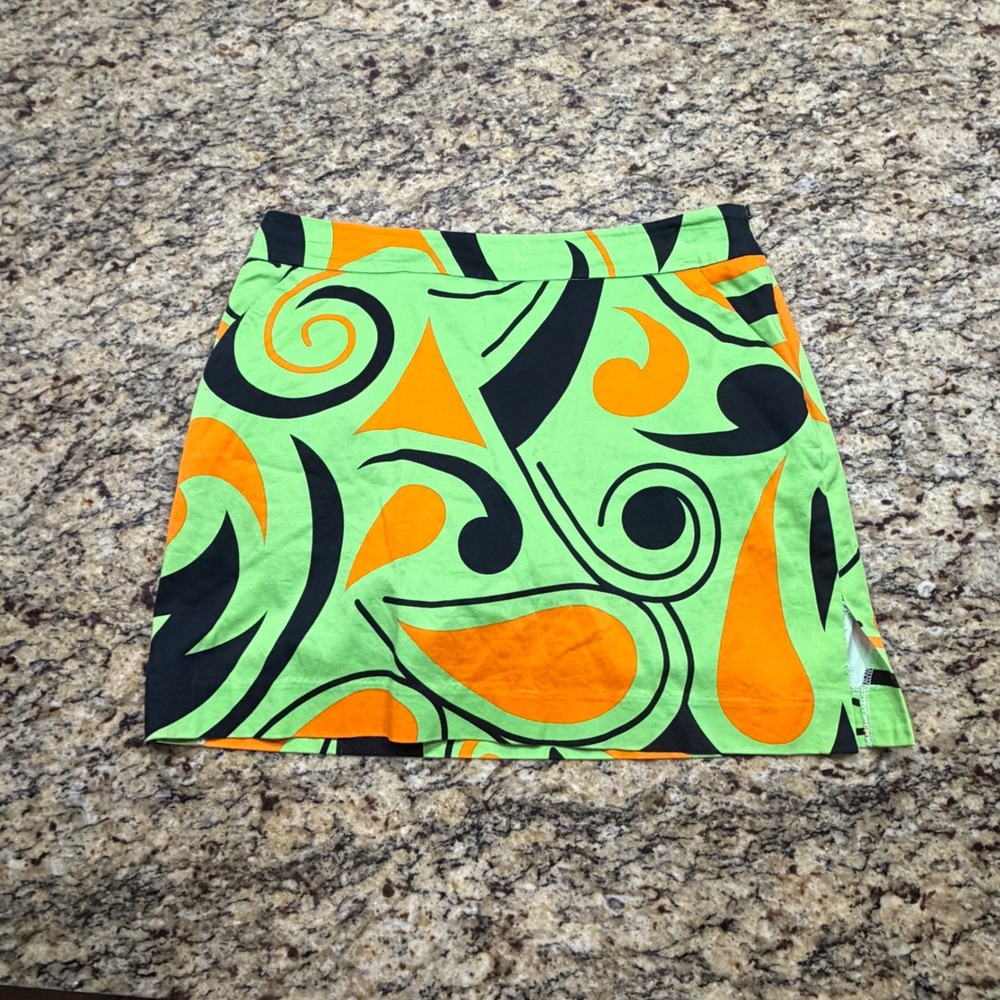 Loudmouth Golf Ladies Skort Size 12 Green Orange Swirl Psychedelic Mini Skirt ws